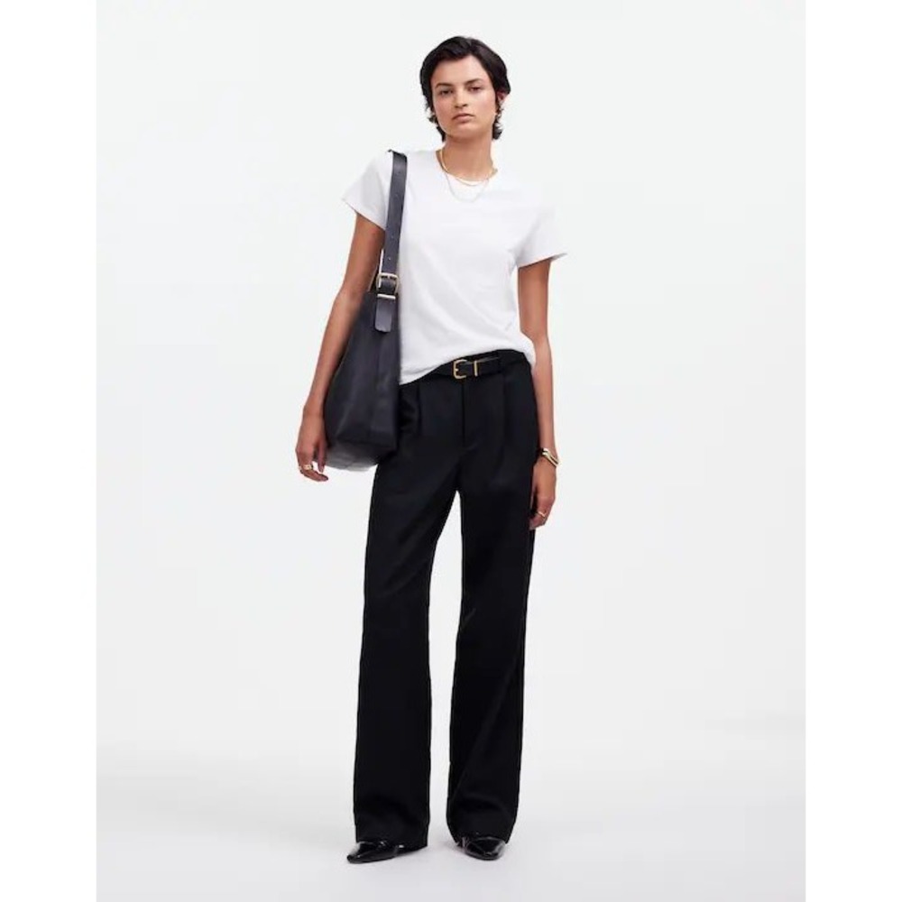 Madewell Slouchy Straight Leg Pants Twill Black Linen Blend Office NEW Womens 2